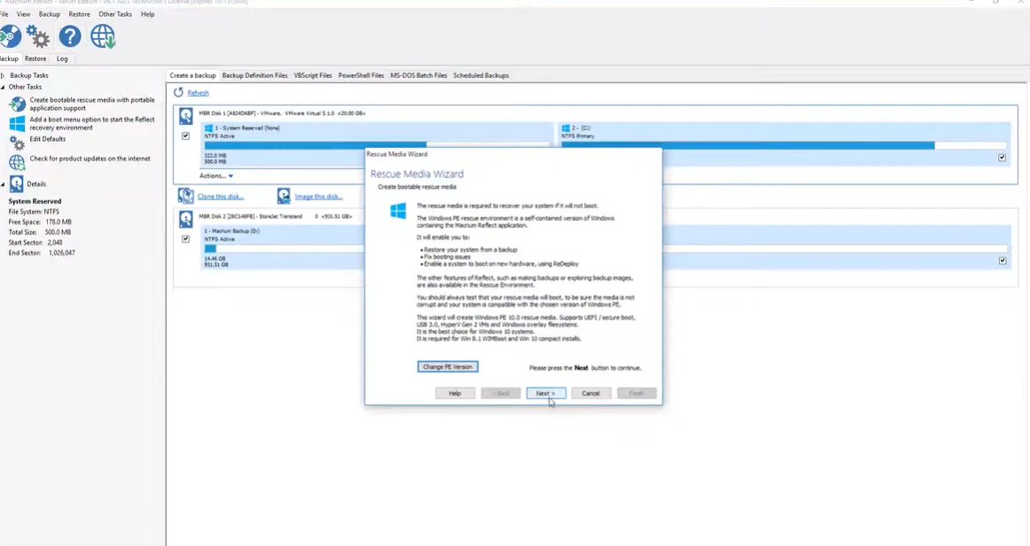 screenshot of Macrium Deployment Kit